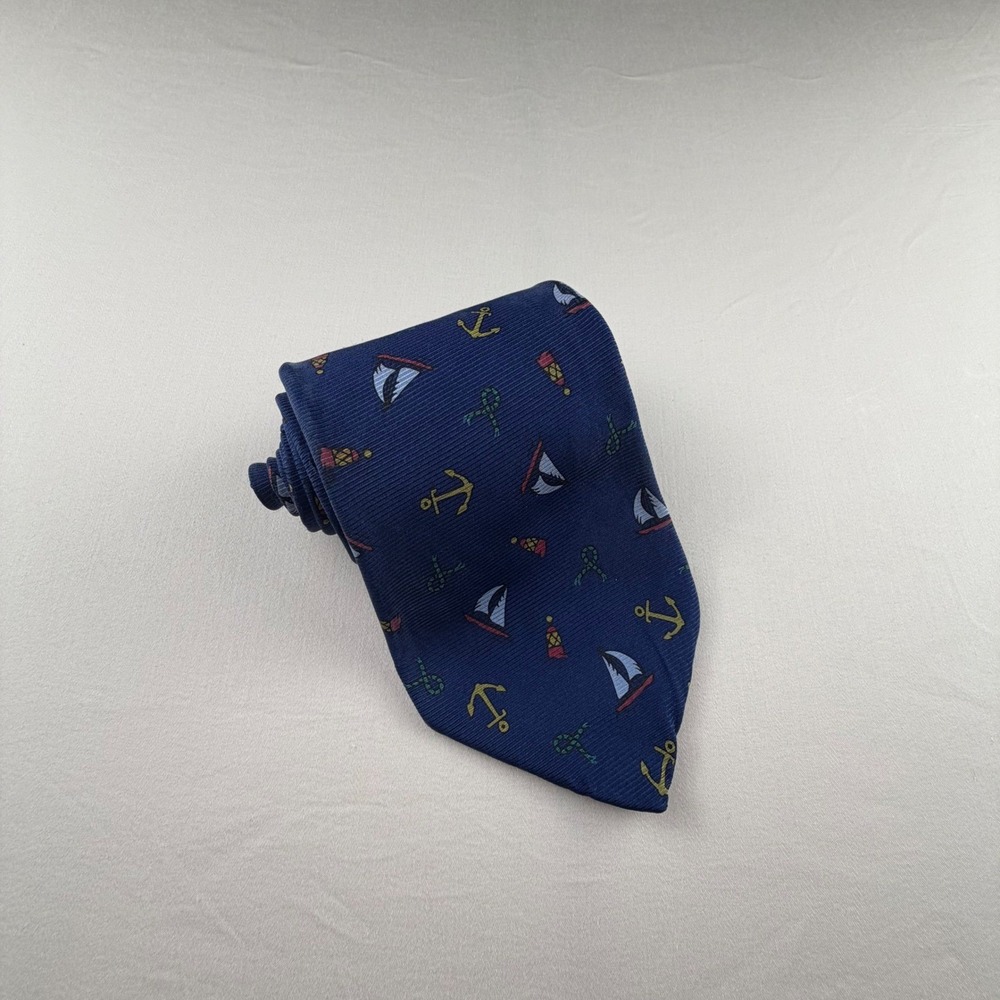Lauren‎ Ralph Lauren Silk Tie Mens Navy Blue Nautical Anchor Sailboat Maritime